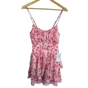 NWT Kenedik Floral Romper Pink Tiered Chiffon Coquette Cottagecore Feminine M